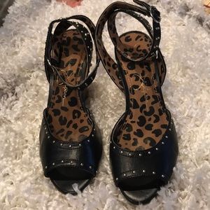 Black studded wedges